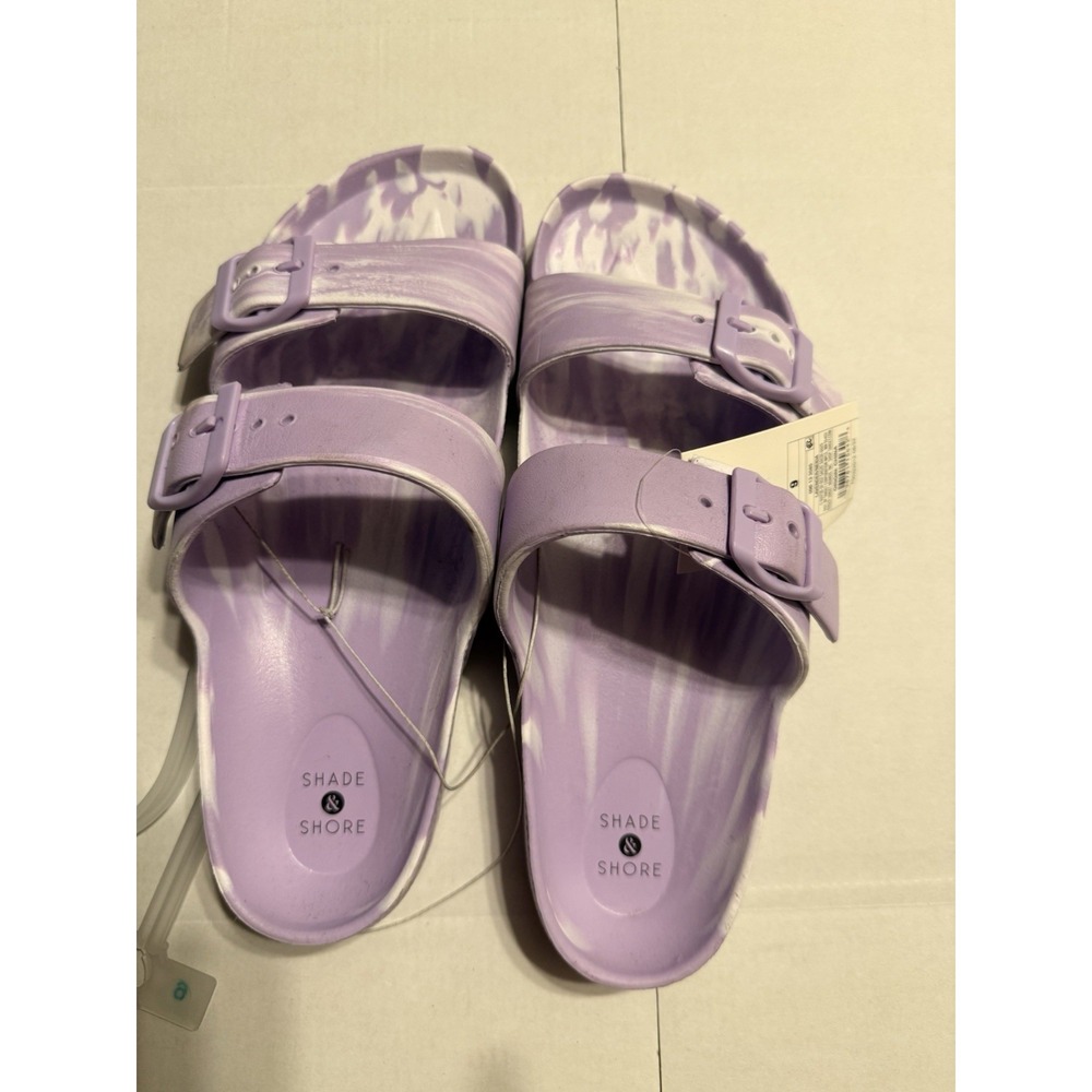 Shade & Shore Shoes Womens Size 9 Lavender Neida Slide Sandals Double Buckle EVA